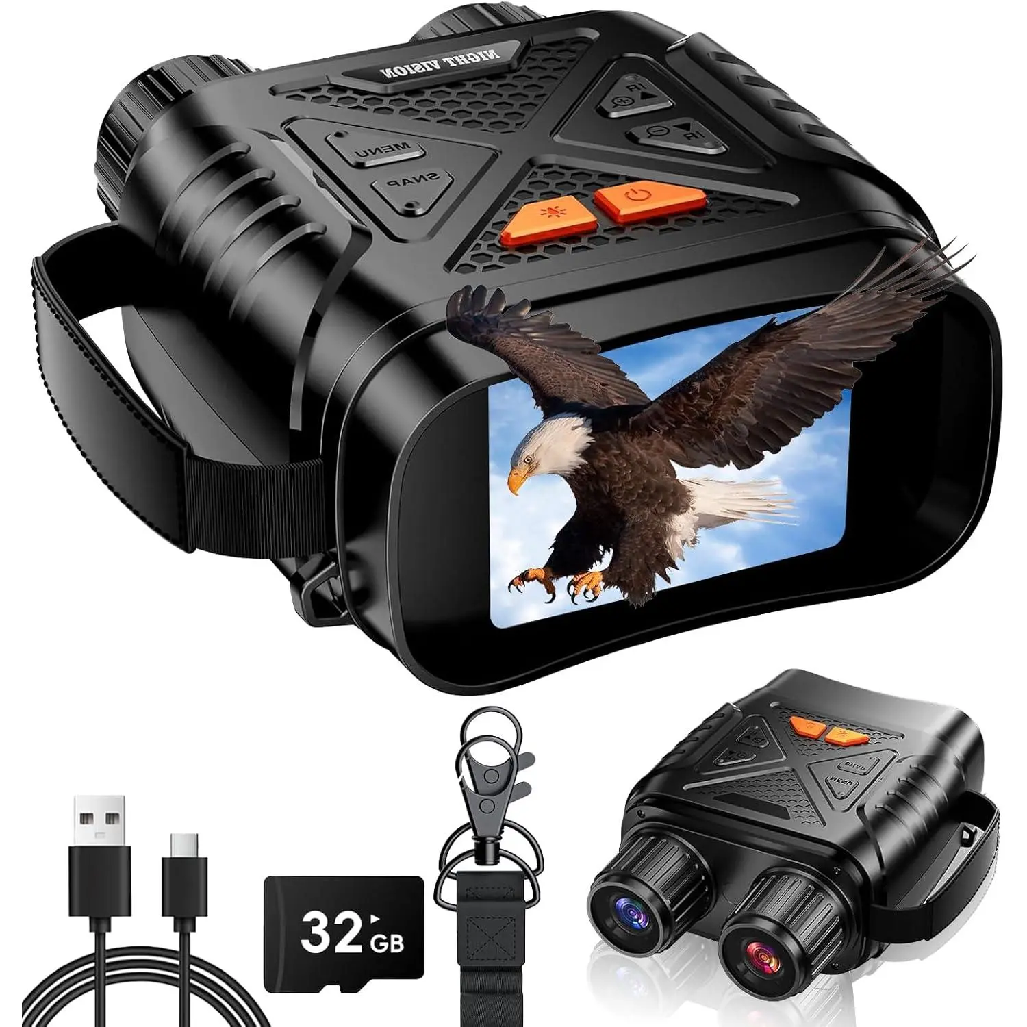 Rechargeable Lightweight Night Vision Thermal Binoculars for Adults - 10X Digital Zoom, 7 IR Levels, 32GB Micro SD Card, HD LCD Screen, USB Port, Photo Mode/Video Saving, Ideal for Boyfriend, Hunting, Hiking