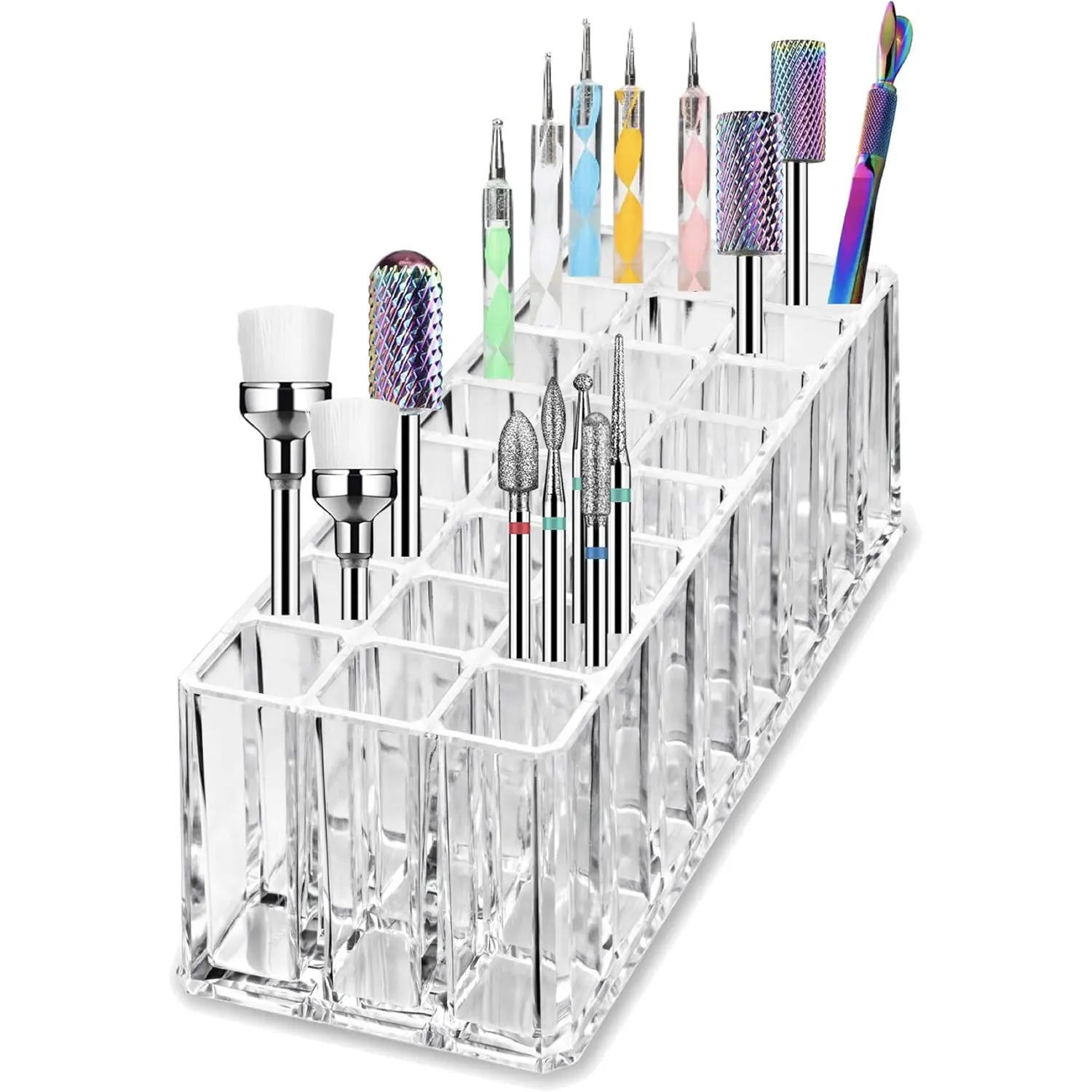 BY ALEGORY Acrylic Nail Art Tool Organizer 24 Space Deep Slot Wall Storage Vanity Cosmetic Container For All Salon Pro Nailcare Tool Kit Set