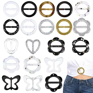 Hixiaohe T Shirt Clips Shirt Ties Plastic Scarf Rings for Silk Scarf T-Shirt for Women Ladies Girls 80's Party Accessories with Assorted Shapes (1.18 inches)