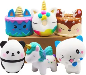 6 Pcs Jumbo Squishies Toy Set – Slow Rising Horse, Cake, Donut, Panda, Spoon Cat – Stress Relief & Party Favors for Kids | Valentine’s, Easter & Birthday Gifts