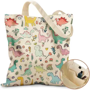 L-CPB017 Aesthetic Tote Bag for Girls - with Magnetic Buckle and Zipper Inner Pocket for Women Lady Canvas Cotton Tote Bag