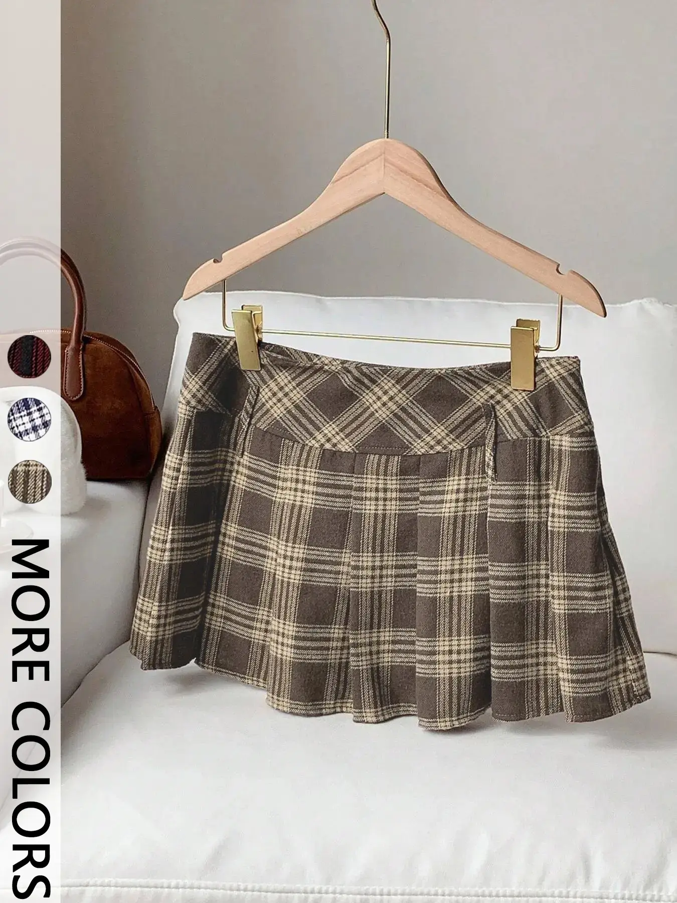 Women's Plaid Pleated Mini Skirt, Soft Woven Fabric & High-Waisted Fit & A-Line Pleats & Secure Lining & Multiple Color Options,pleated skirts,1pc