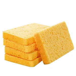 10 Counts Nature Wood Cellulose Sponges, Without Scratching Sponge of Heavy Duty Kitchen, Efficient Cleaning of Stubborn Stains, Yellow and so on