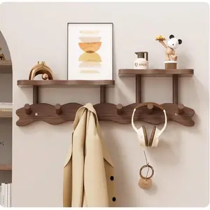 Wooden Wall Mounted Clothes Hanger with Hooks, 1 Count Space Saving Multi-Functional Storage Rack, Home Organizer for Bedroom, Living Room, Entryway, Decor
