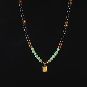 B Money Attraction Necklace With GreenAventurine & Tiger Eye Pendant Healing Crystal Stone ，Anniversary, Vacation &Theme Parties Jewelry Charms Abundance Crystal bracelet，Long Chain，Sweater chain，Ideal Gift Jewelry for Men and Women Prosperity Versatile