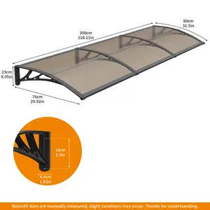 Excellent Weather Resistance Awning for Door Entrance 32-120 Inches with ABS Plastic Bracket Polycarbonate Cover UV Rain Snow Protection for Porch Patio Deck Wall Mounted Easy Installation