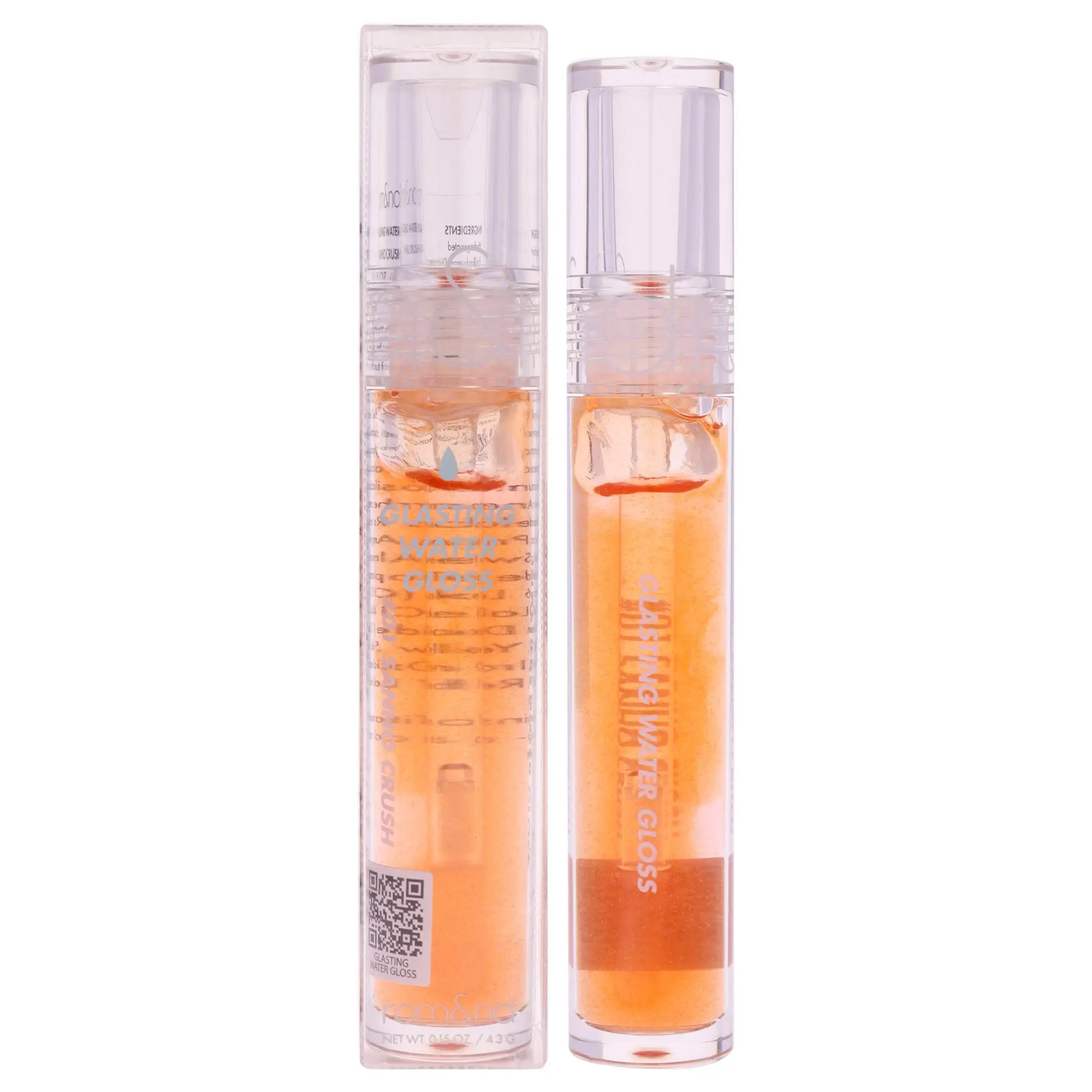 Rom&nd Glasting Water Gloss Makeup - 01 Sanho Crush, Transparent, 0.15oz, Women's Lip Gloss for On Lips, QR Code Tube
