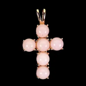 Rose Gold Plated Sterling Silver Opal Cross Necklace Pendant with Natural Pink Opals and Gold Finish