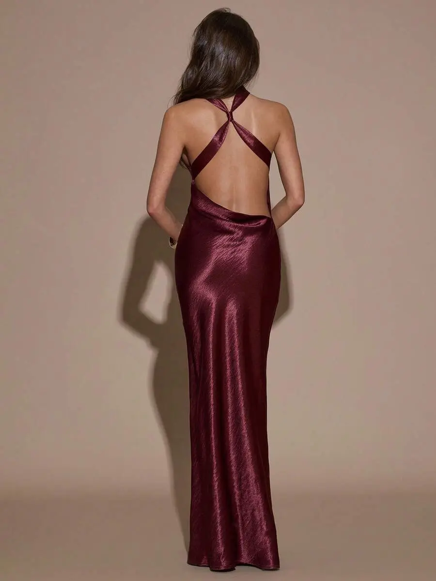 Velora Muse Autumn/Winter Women's Christmas Wine Red Satin , Elegant And Sexy Extra-Long Fishtail Dress, Velora Muse Autumn/Winter Women's Christmas Wine Red Satin , Elegant And Sexy Extra-Long Fishtail Dress,