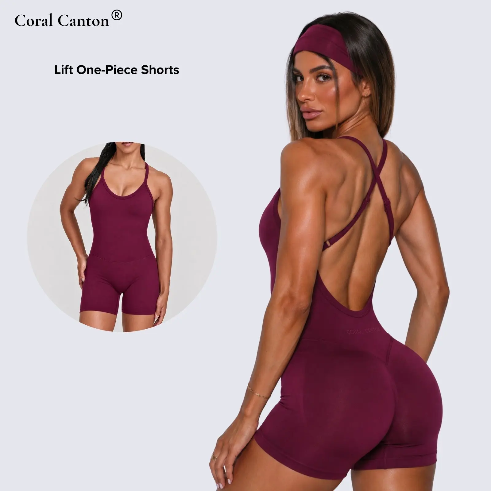 Coral Canton Women's Cross Back Slim Fit One Piece Shorts BackToSchool Coral Canton Women's Cross Back Slim Fit One Piece Shorts BackToSchool