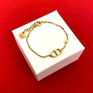 Pre-owned Dior Brass Small Leather Goods Christian CD Logo Pearl Bracelet