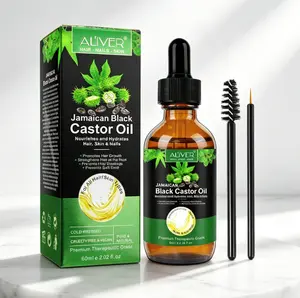 Pure Jamaican Black Castor Oil 60ml by ALIVER, Hexane-Free Cold Pressed Formula, Boost Hair Follicle Growth, Hydrate Skin Strengthen Nails