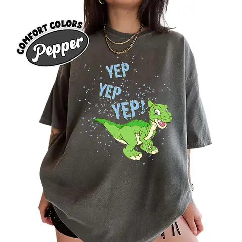 The Yep Yep Yep! Land Before Time Pastel Dinosaur Friends Comfort Color Shirt, Cotton Unisex Shirt, Crew Neck, Menswear Top, Womenswear Top Underwear Streetwear