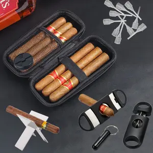 Portable Cuban Cigar Box Set, Includes V Knife, Straight Edge Knife, Puncher, Dropper, Stand, Travel Friendly Storage, Ideal Gift Choice