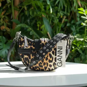 Pre-owned ganni nylon and leather Crossbody Bags Nylon Leopard and Leather Crossbody NEW