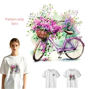 Flower Bicycle Heat Transfer Vinyl - DIY T-Shirt Iron-On Decal, DTF Print, Washable PVC Design for Clothes, Jeans, Hoodies, Backpacks, Fashion Accessory, Creative Pattern Only