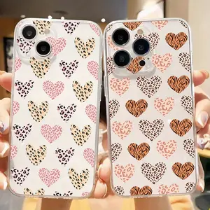 B138 Love Leopard Print Phone Case Couple for IPhone 16/15/14/13/12/11/Plus/Pro/Pro Max series