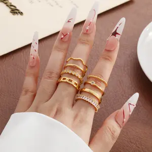 8PCS 14K Gold Plated Stackable Rings for Women Non Tarnish Band Simple Cute Knuckle Silver Rings Dainty Gold Statement Ring Set Size 4-11