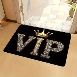 Vip Design Mat, Non-Slip Polyester Gold Crown Diamond Pattern, Entryway Bathroom Living Room Rug, Elegant Home Decor
