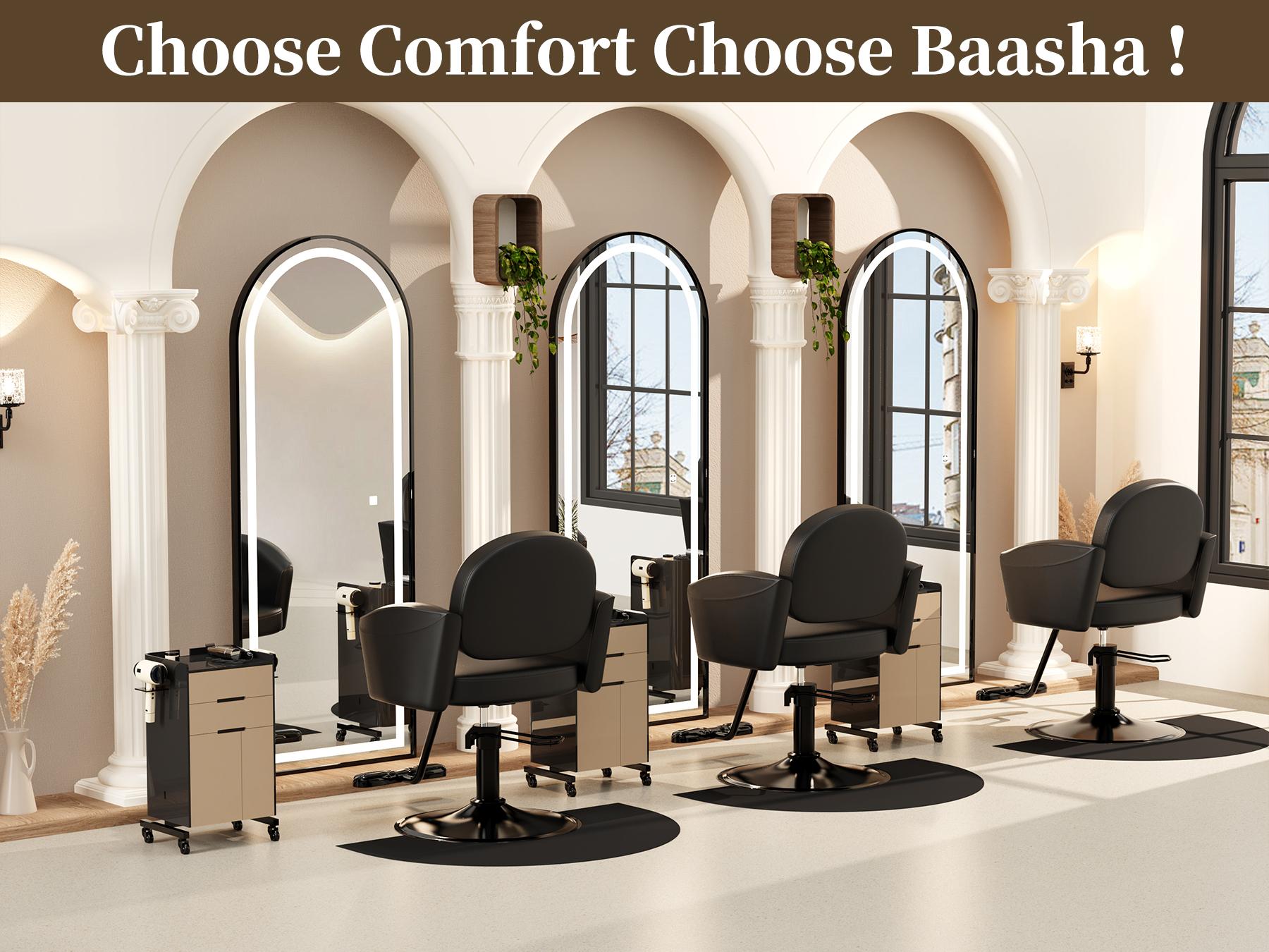 Baasha Luxury Black & Gold Salon Chair | Upgraded High-Resiliency Comfort Cushion | 360° Swivel & Hydraulic Height Adjustable | Scratch-Resistant PU Leather | Heavy Duty Metal Base Professional Styling Chair for Hair Stylists & Beauty Salons