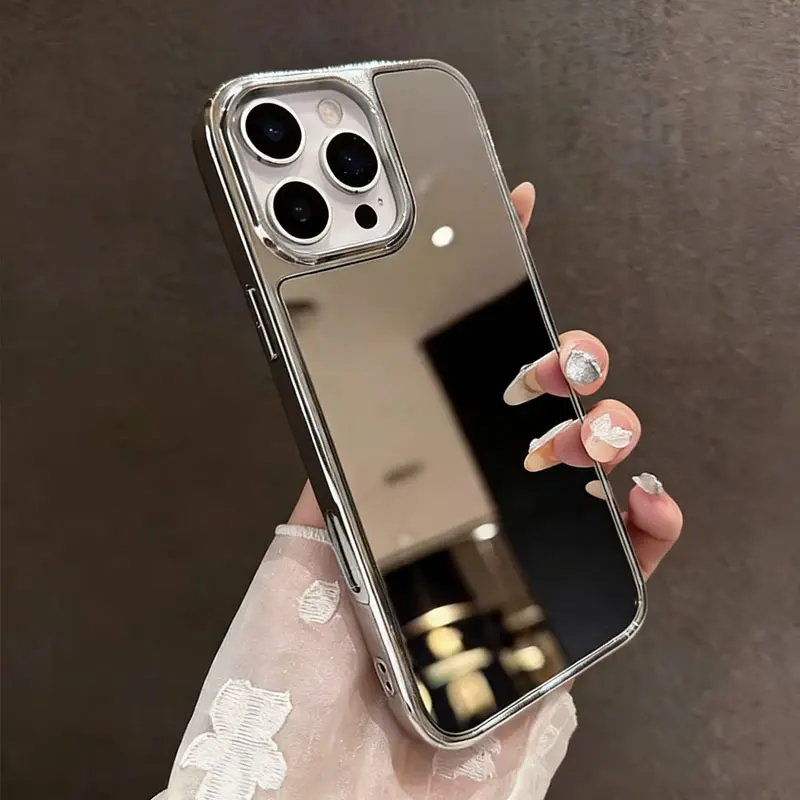 TPU Makeup Mirror Cellphone Case - Customized, Shockproof, Ultra-Thin, Slim-Fit Protective Cover for iPhone 11,12,13 Pro Max,14,15 Plus,16 Pro Max,17 - Handheld On-the-Go Touch-Up Mobile Accessories