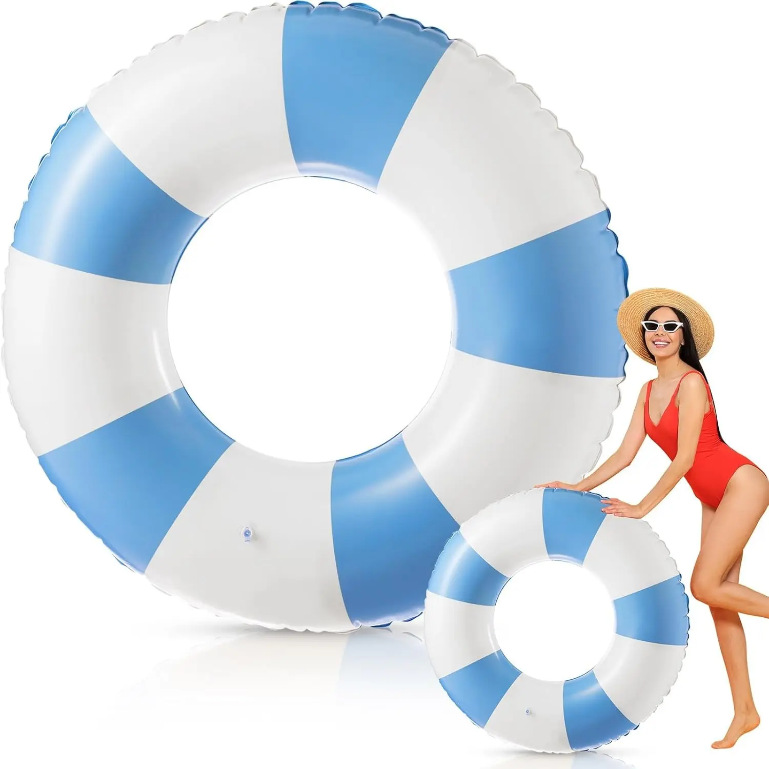 Jumbo Inflatable Pool Floats, Blue and Striped Pool Rings, Swimming Inflatable Tube for Adults, Summer Beach Bachelorette Wedding Decor, Swimming Accessories
