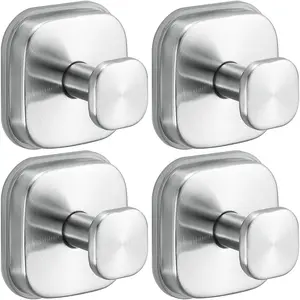 Suction Cup Hooks for Shower - Resuable Bathroom Hooks for Towels, Robes & Loofah - No-Drill Mounting  Kitchen,Walls,Metal,Glass,Mirrors,Tile & Smooth Non-Porous Surfaces (4, Brushed Nickel)