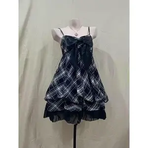 2025 Japanese Vintage Style Strappy Dress for Women, Korean Fashion, Black Lace Cami Dress, Summer Sweet Patchwork, New One-Piece Dress