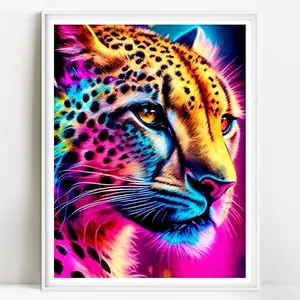 Rainbow Leopard Diamond Painting Kits No Frame, With Tools Full Round Diamond Mosaic Animals Home Decor Handmade Gift