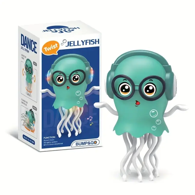Electric Dancing Jellyfish Toy, LED Light & Music Features, Automatic Obstacle Sensor, Interactive Baby Tummy Time Playmate, Musical Light Up