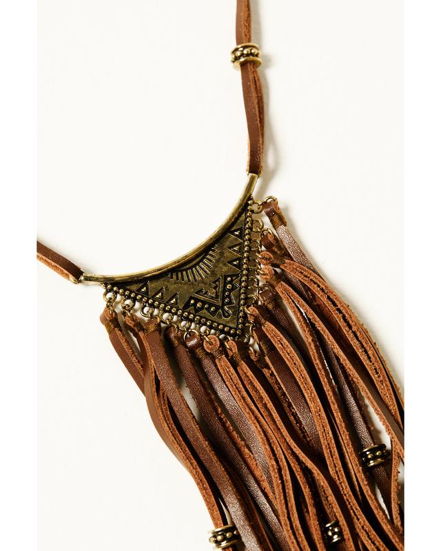 Shyanne Women's Mystic Valley Leather Fringe Necklace - Saho24n9-Gld