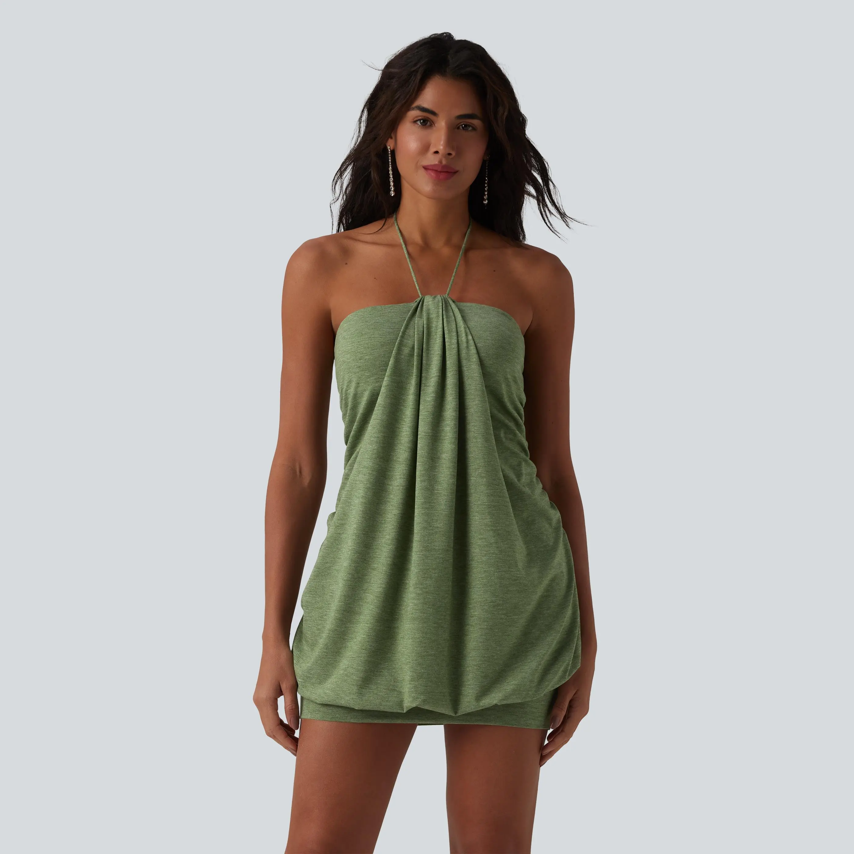 【Creator’s Pick】Halara Halter Tie Back Built-in Bra Bodycon Micro Mini Dress