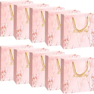 Floral Paper Gift Bag with Handle, Party Favor Bag, Perfect for Gifts, Baby Shower, Birthday, Wedding, Bridesmaid Celebration