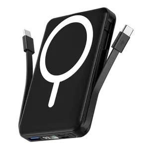 Podoru 10000mAh Compact Silicone Magnetic Power Bank, 2 Built-in USB-C Cables, 22.5W PD Fast Charging, 15W Wireless Charging, LED Display, Instant Charging Smartphone Accessories for iPhone 17/16/15/14/13/12 Series