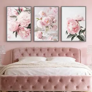 Optional Wooden Frame Nordic Pink Floral Canvas Material Painting Flower Posters and Prints Wall Art for Living Room Home Decoration Gift