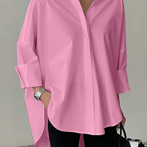 Women's Casual Solid Color Woven Drop Shoulder Loose Fit Top, Autumn Long Sleeve Shirt, Comfortable Daily Wear Style