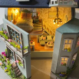 DIY Miniature House Kit, House Building Kit with LED Light, Creative Birthday and Holiday Gift Options, Miniature Furniture