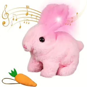 Interactive Electronic Realistic Walking & Talking Bunny Pet Toy for Cats & Dogs - Animated Wiggle Ears, Twitching Nose, Soft Plush Fabric, 2 AA Batteries Needed (Not Included) - Perfect Easter Gift for Pets, Pet Entertainment | Cute Carrot Accessory