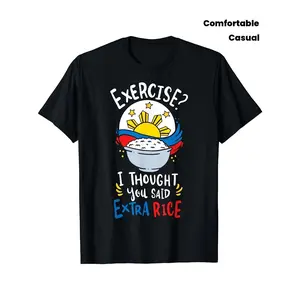 Men'S Filipino-Inspired Funny "Exercise? I Thought You Said Extra Rice" Graphic T-Shirt - 100% Retro Philippine Flag & Rice Design, Comfortable Crew Neck Short Sleeve Casual Tee for Casual Attire & Filipino Culture Humor Apparel, Humorous Clothing