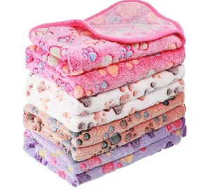 Tatuo 4 Pcs Dog Blanket for Pet Cat Blankets Indoor Puppy Teething Stuff Toys Paw Print Fleece Soft Blanket Sleep Mat for Guinea Pig Cage(White, Coffee, Pink, Purple,Small(24 x 16 Inch),Square)