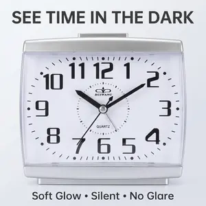 Silent Quartz Alarm Clock, Analog Clock, Night Vision Clear Display, Large Easy-Read Dial, No Tick Sound, Loud Alarm for Sleepers, Bedroom Desk Clock, Table Clock, Battery Alarm Clock