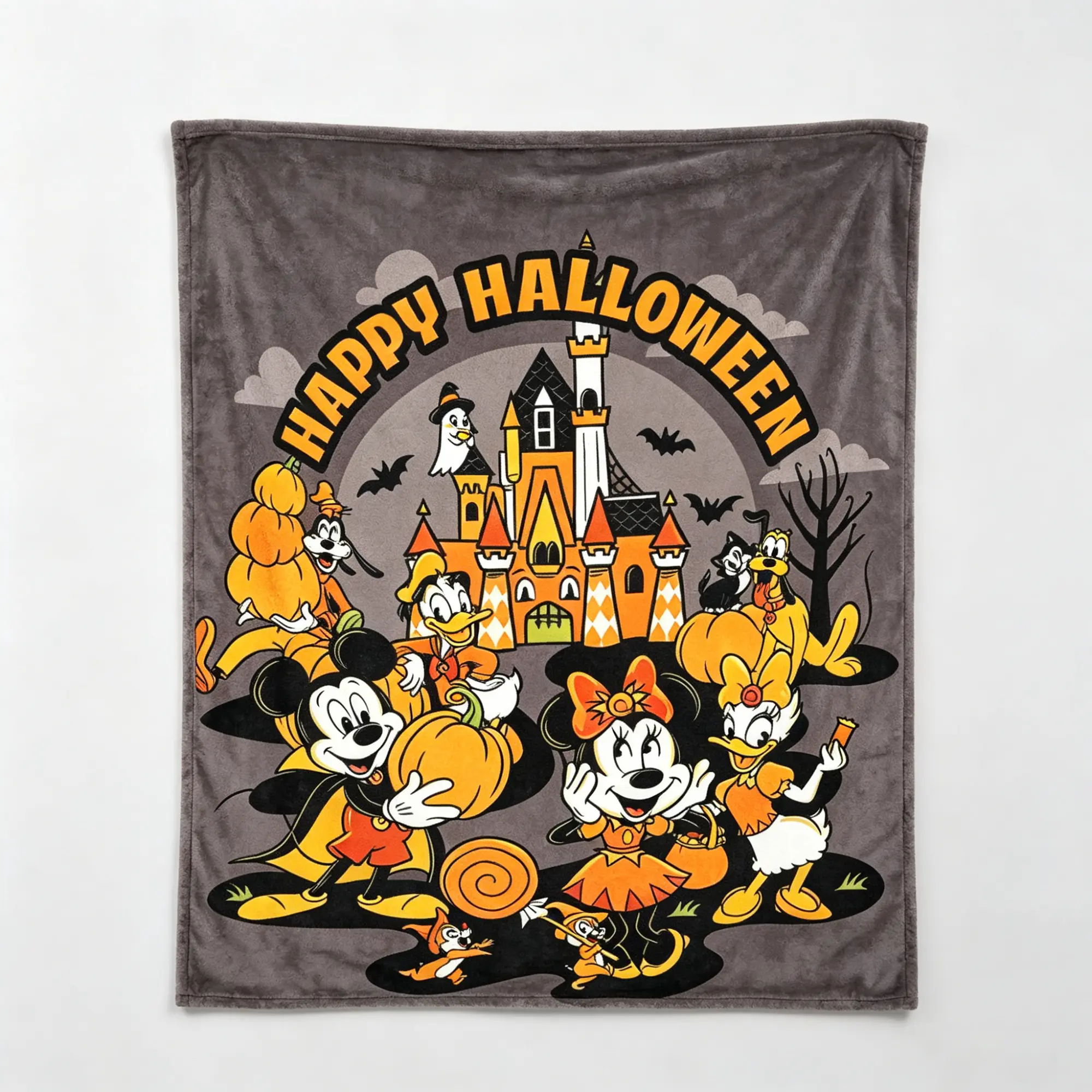 Disney Mickey & Friends Halloween Flannel Throw Blanket, Mickey Minnie Pumpkin Castle Cozy Soft Blanket for Couch Bed, Fall Spooky Season Home Decor