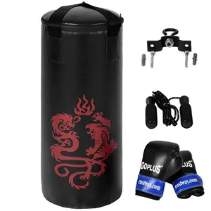 Punching Bag Boxing Set, 2ft Hanging Junior Boxing Training Kit with Gloves, Skipping Rope & Mounting Hardware, Complete Boxing Set for Kids Karate Kickboxing Muay Thai Home Gym fathersdaygift