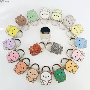 Cute Bear Metal Bag Hook, No Drill No Trace Foldable Purse Hanger, Portable Adhesive-Free Desk Side Hook, Sturdy Foldable Handbag Holder, Mini Travel Storage Organizer, Stylish Desk Accessory for Office, Home and Daily Use