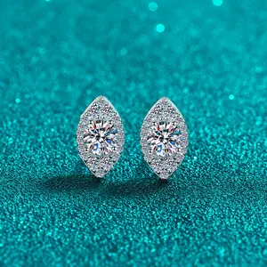 DLS Jewelry S925 Silver Marquise setting Moissanite Earring, D color Moissanite 1 ct.