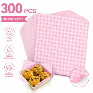 300 Pcs 7”x7” Pink Gingham Waxed Paper Sheets – Memorial Day 2026 Food Wrap for Sandwiches, Burgers, Treats – Disposable Basket Liners for BBQ, Picnic, Party – Cute & Functional outdoorfun