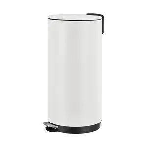 【Christmas Gift】8 Gallon Round Trash Can with Soft-Close Lid and Foot Pedal Compact Kitchen Trash Can with Removable Liner Bucket Stainless Steel Garbage Bin for Office Bedroom