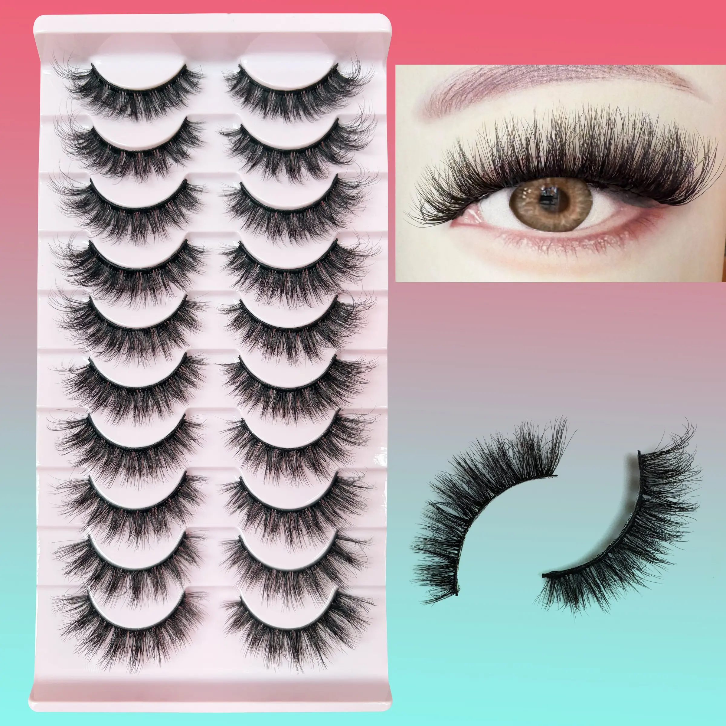 10 pairs 3D Effect medium length cat eye style false eyelash,3D wispy soft and light weight makeup strip eyelashes set,winged lashes