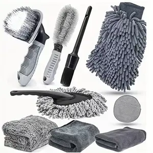 9-Piece Car Cleaning Kit, Car Wash Tools Brush Set, Wheel Detail Brush, Gap Vent Brush, Towel, Interior Dust Brush, Tire Cleaner
