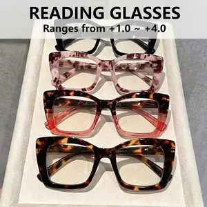 Cat Eye Large Frame Reading Glasses Set, Unisex Fashionable Eyewear for Daily Use & Office Wear, 4 Pairs Comfortable